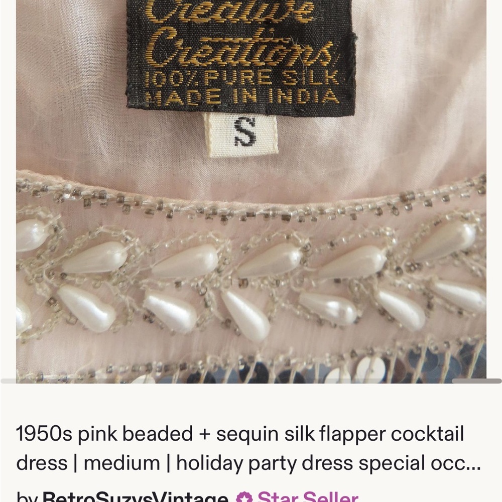 Elegant Silk & Sequin Flapper Dress in Blush Pink and Silver (Size S/M)